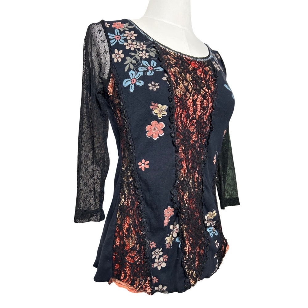 Y2K Floral Lace Top Long‎ Sleeve Boho Fairy Whimsigoth Indie Girly Grunge M